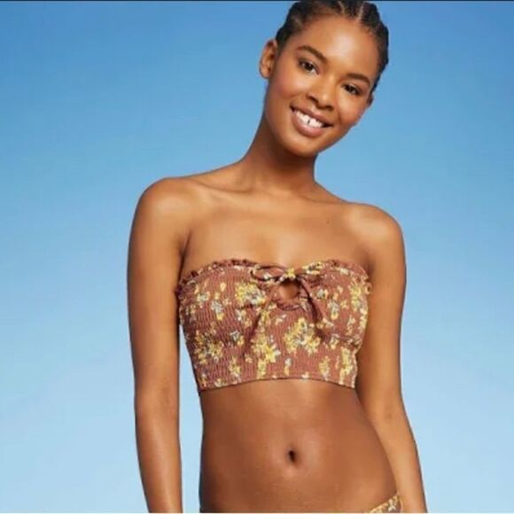 Target Xhilaration Smocked Ruffle Bandeau Bikini Top - Xhilaration Size XS NWT - Picture 1 of 10